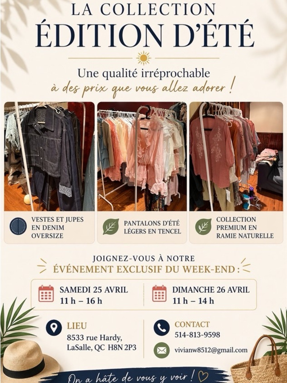 Summer Clothing Rack with Pink, Peach and Cream Blouses